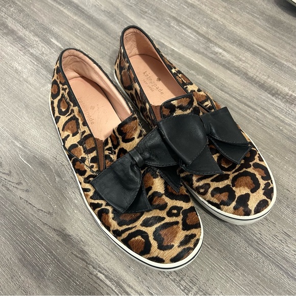 Kate Spade Delise Leopard Print Leather Bow Slip On Sneakers - Picture 3 of 8